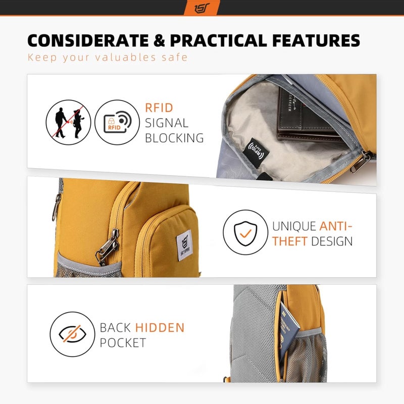 SKYSPER Sling Bag RFID Crossbody Sling Backpack Cross Body Shoulder Bag Travel Hiking Daypack for Women Men(Apricot) - Image 3